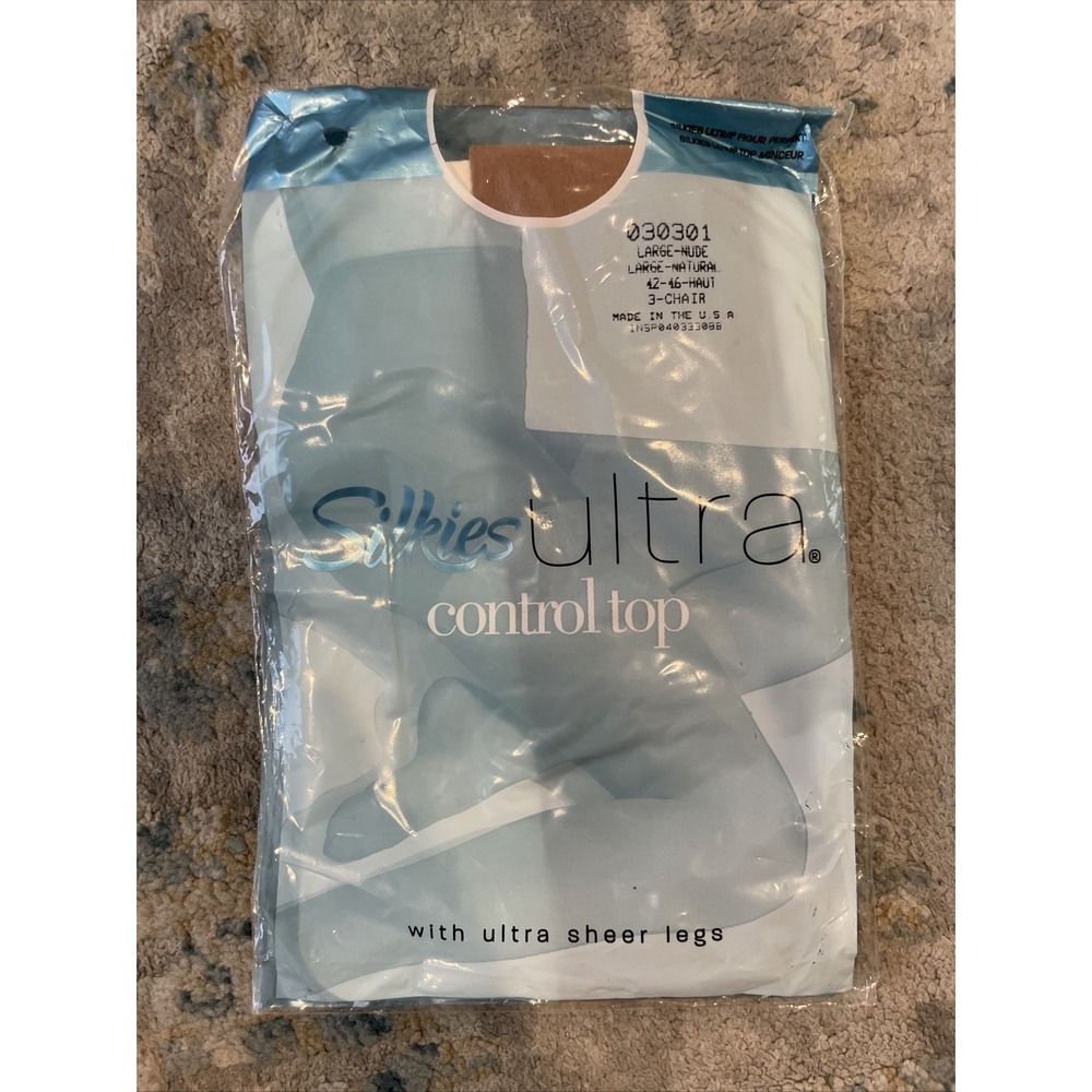 Silkies Ultra Control Top Pantyhose Sheer Legs USA Nude Size Large 030301